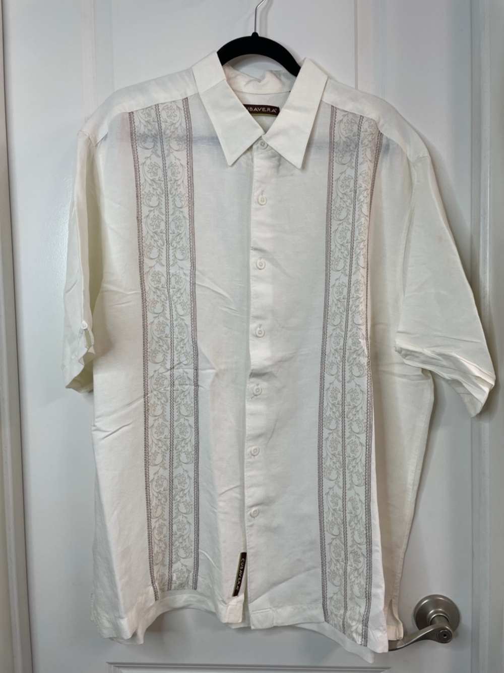 Cubavera Cream Embroidered Short-Sleeve Button-Down Shirt